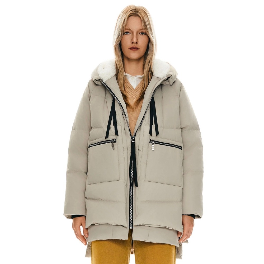 Orolay Women Thickened Down Jacket Beige Hooded Winter Parka Coat Size M